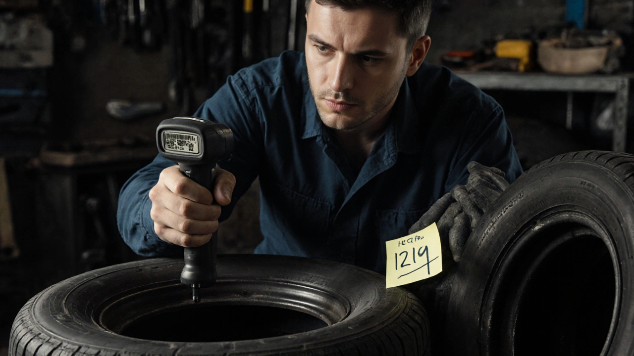 Mechanik čte nečitelný DOT kód na rezervní pneumatice