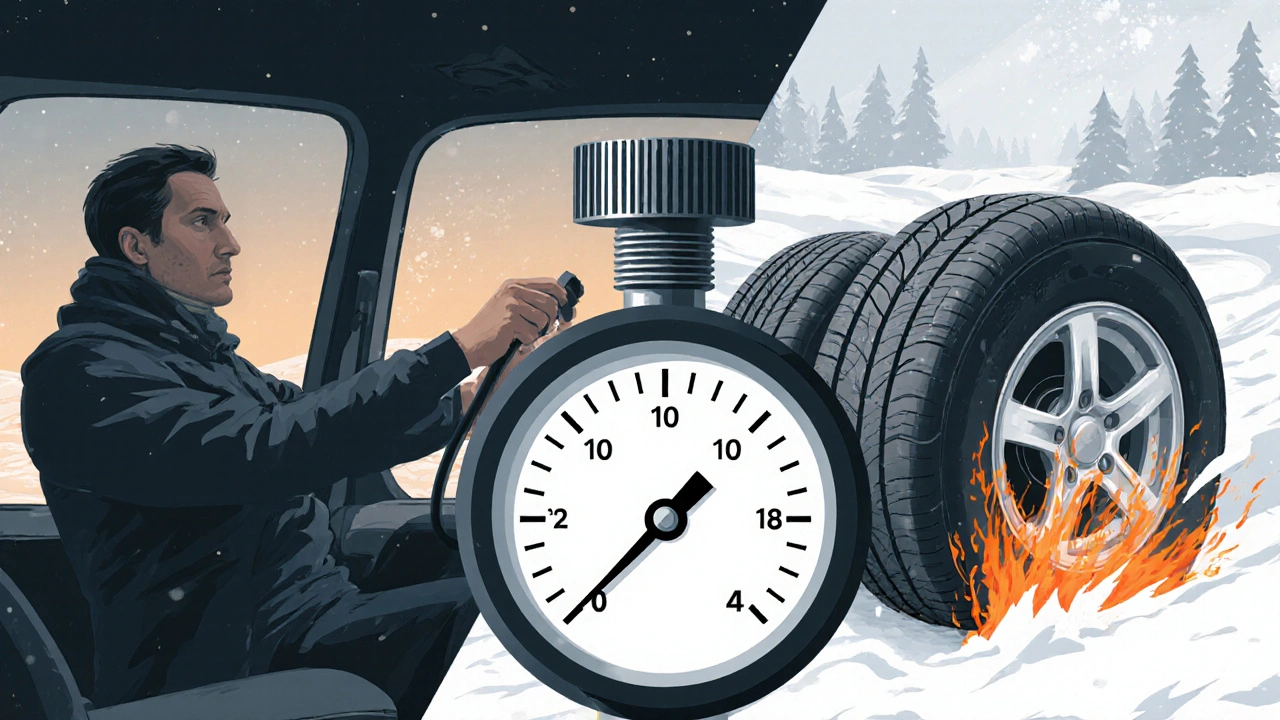 Měřič tlaku u kola s dvojitým pozadím klidného a agresivního jízdního stylu