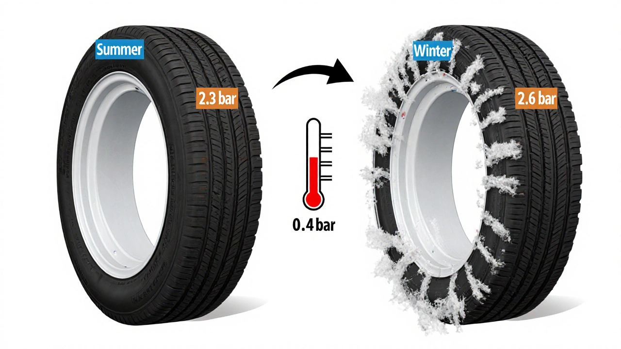 Srovnání tlaku letní a zimní pneumatiky s teplotním poklesem.