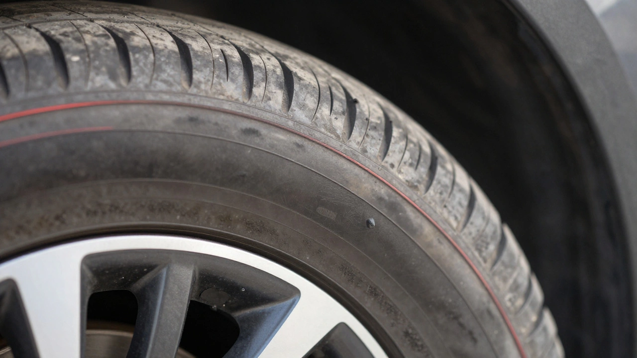 Co znamená červený pruh na pneumatice?