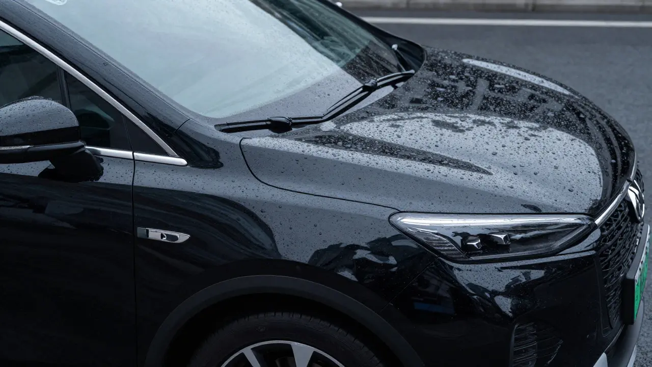 Detail hydrofobního efektu a hluboké černé barvy plastů po aplikaci keramiky.