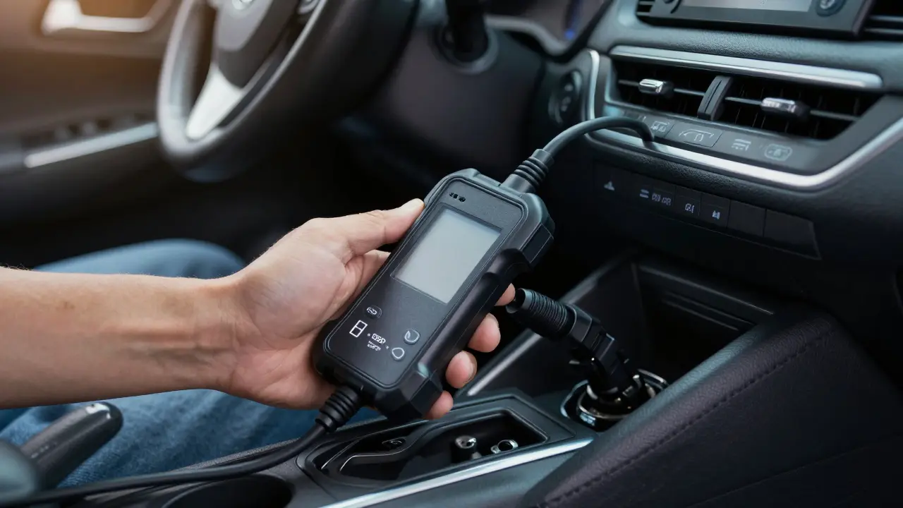 Diagnostický přístroj OBD2 připojený k elektronice vozu Toyota.