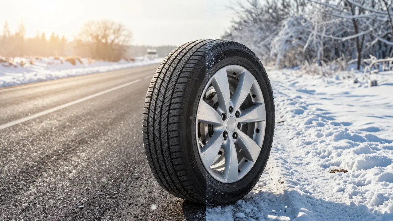 Koloto s pneumatikou v rozděleném prostředí letního horkého asfaltu a zimního sněhu.