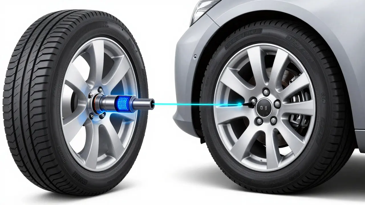 Konceptuální schéma přímého senzoru v ventilu a nepřímého systému ABS.