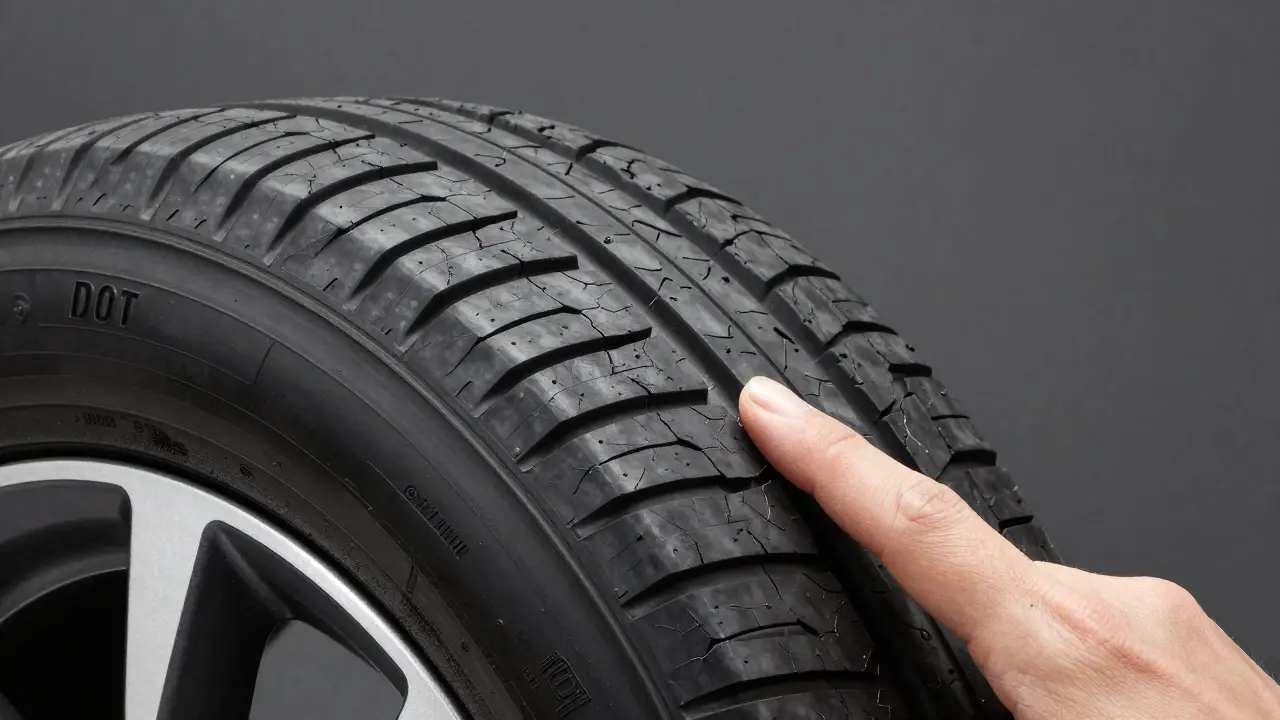 Kontrola elasticity a stáří zimní pneumatiky pomocí dotyku.