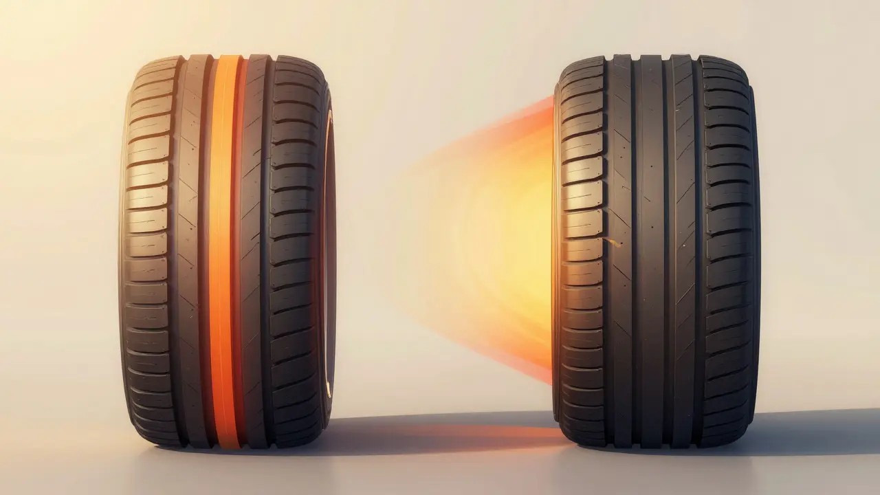 Schéma porovnávající standardní a nízkoprofilovou konstrukci pneumatik