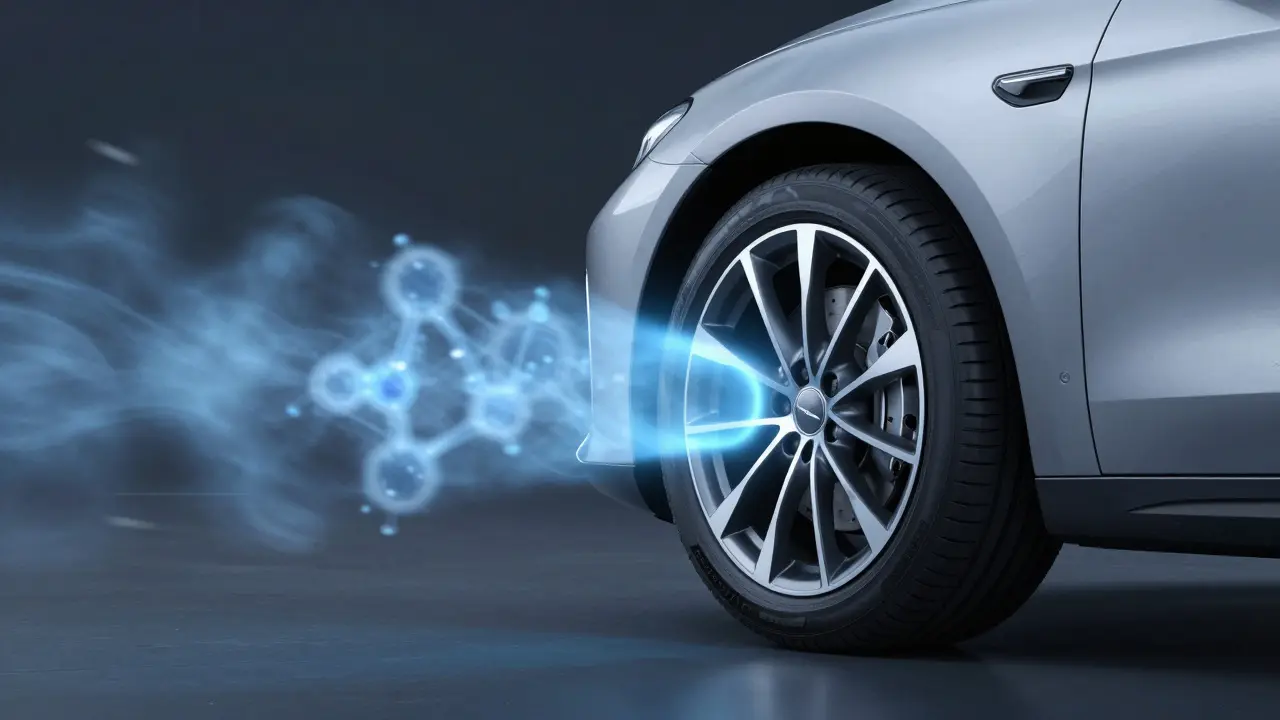 Snímek kola s modrým光 efektorem symbolizujícím plnění dusíkem