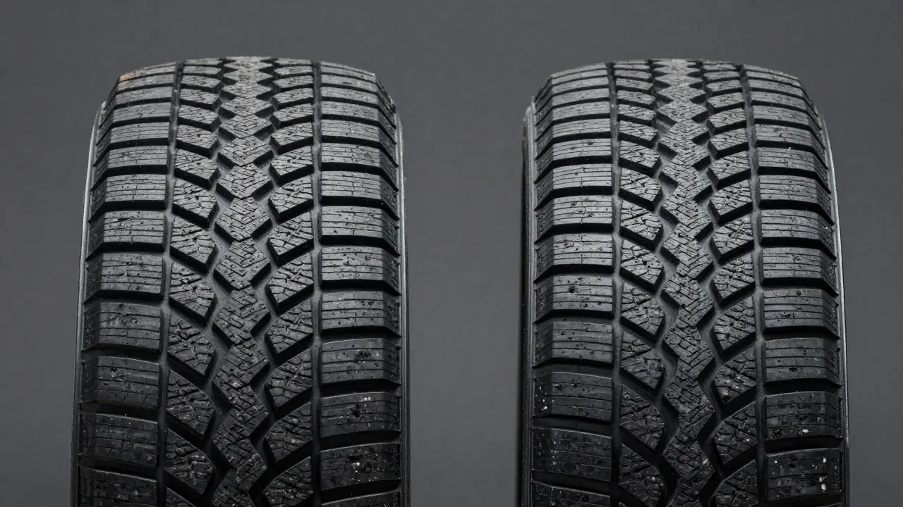 Srovnání hloubky vzorku opotřebované a nové zimní pneumatiky.