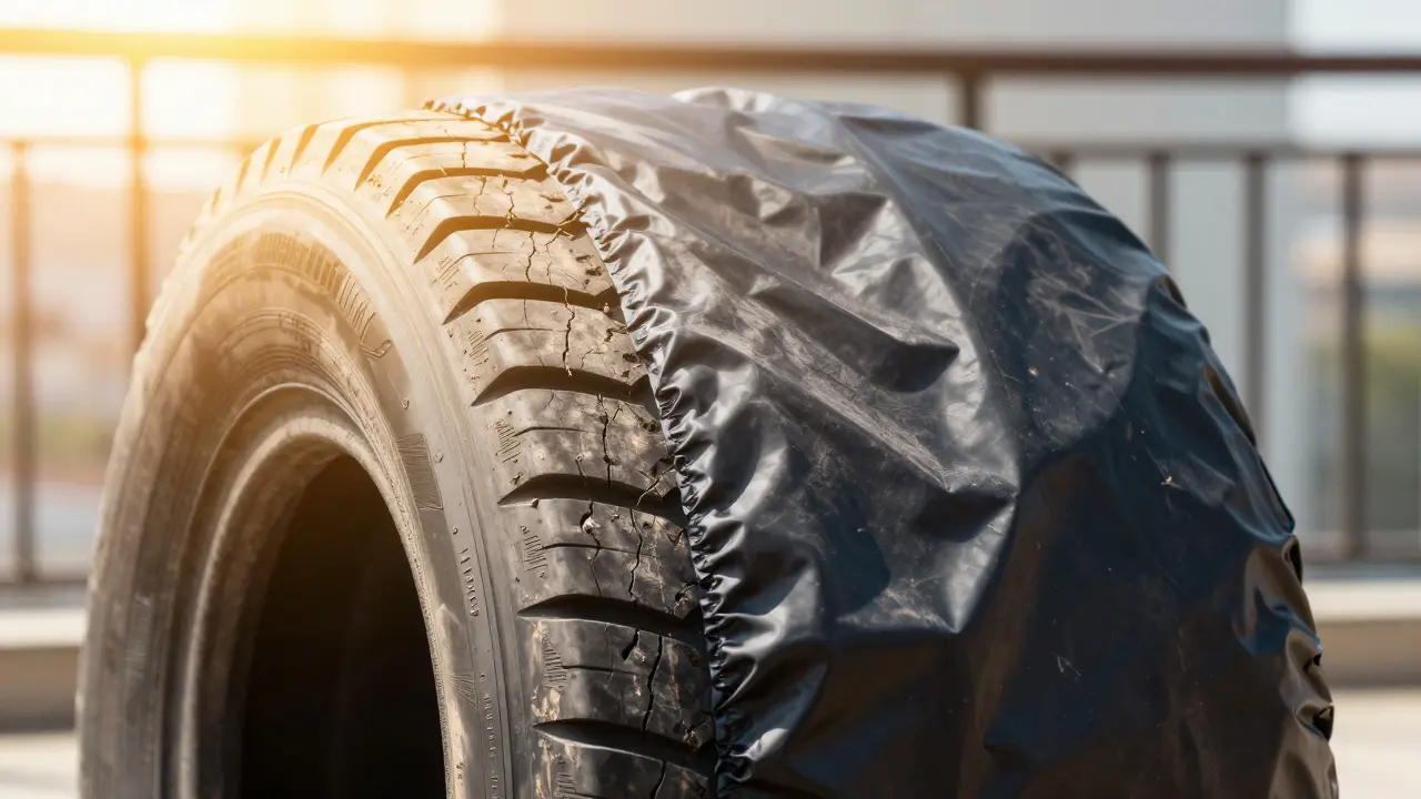 Srovnání poškozené gumy od slunce a chráněné pneumatiky.