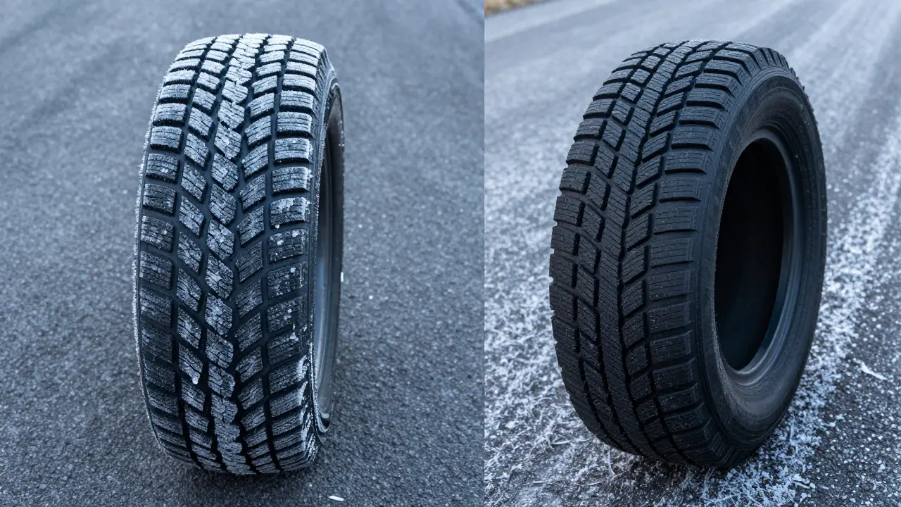 Srovnání tuhé letní pneumatiky v mrazu a pružné zimní pneumatiky s gripem.
