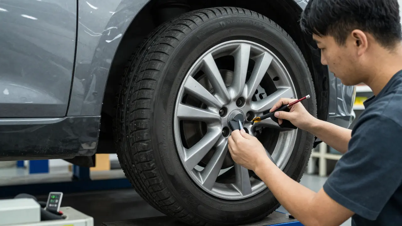 Technik provádí profesionální vulkanizaci pneumatiky v servisu