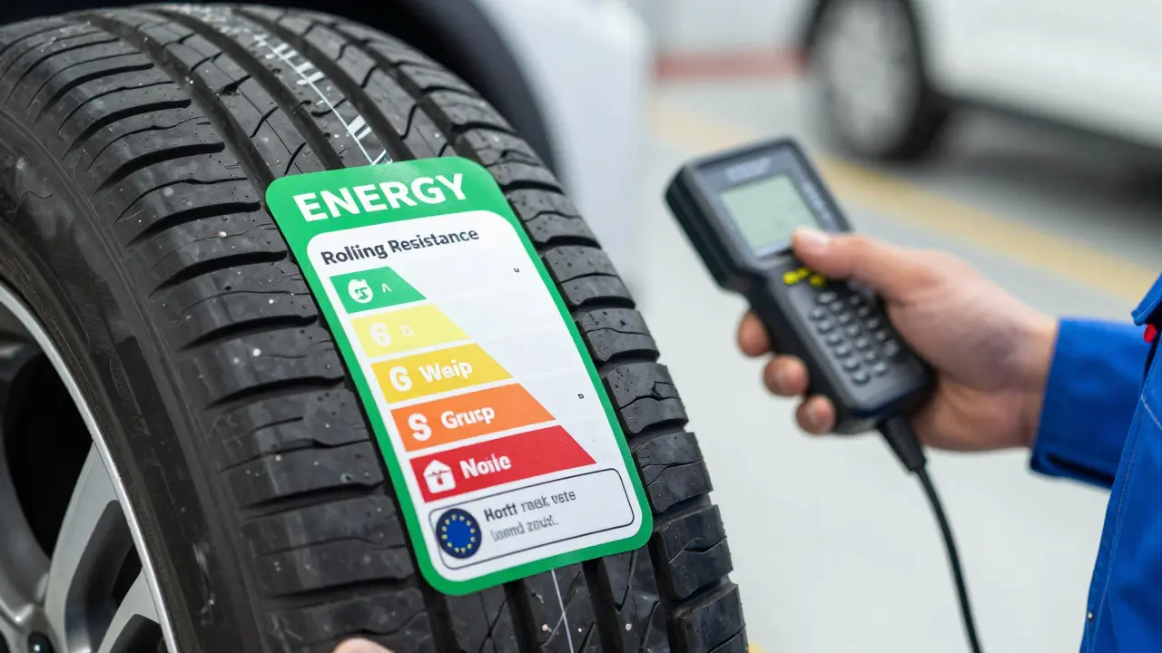 Energetický štítek pneumatiky ukazující spotřebu a přilnavost