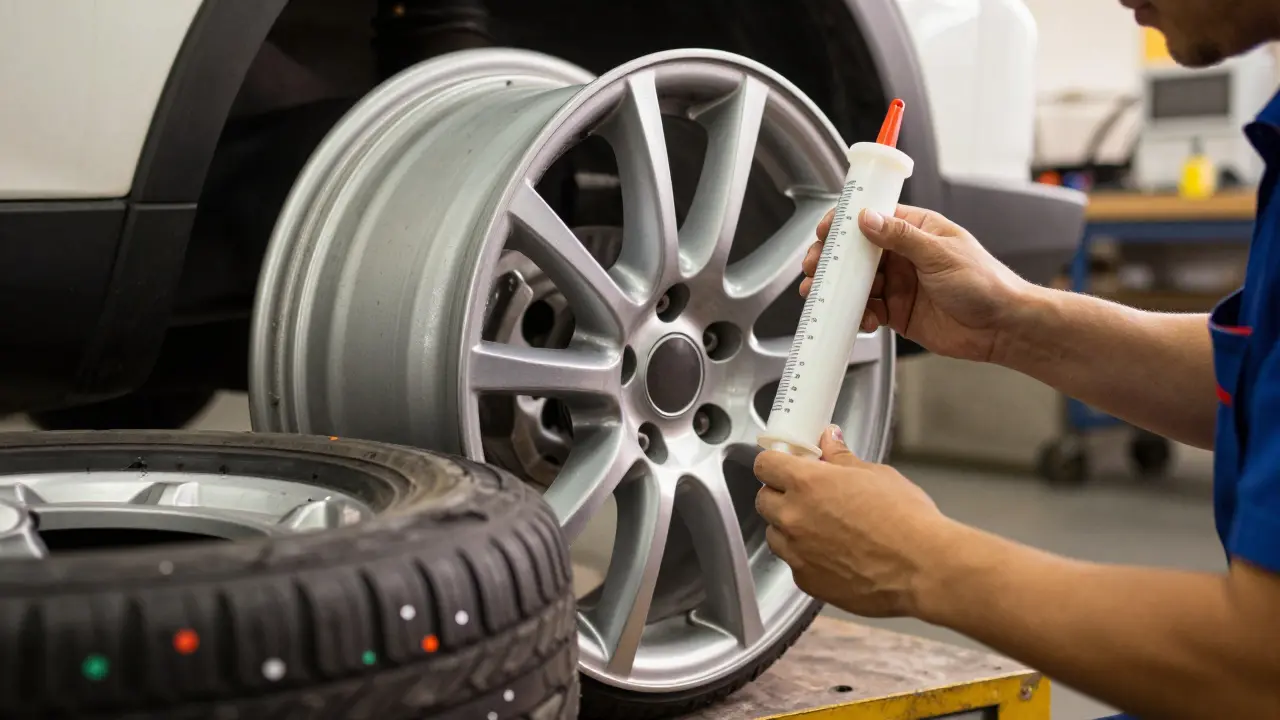 Mechanik připravuje disk k montáži pneumatiky v servisu