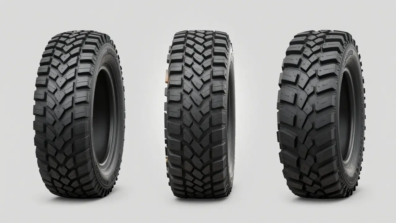 Porovnání vzorků pneumatik H/T, A/T a M/T vedle sebe